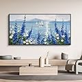 XLSJERST Sailboat Wall Art - Blue Canvas Abstract Painting Textured Picture Artwork Vintage Nautical Flower Painting Coastal Modern Print 20