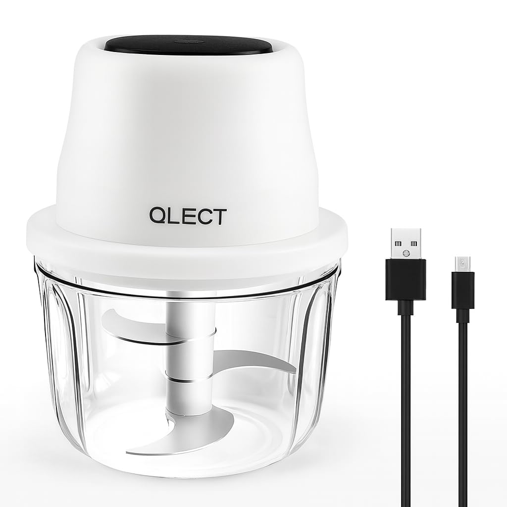 Electric Mini Chopper, USB Rechargeable Garlic Chopper with Stainless Steel Blades, Portable Food Processor for Onion, Nuts, Ginger, Vegetables & Baby Food (350ml, White)-image-7