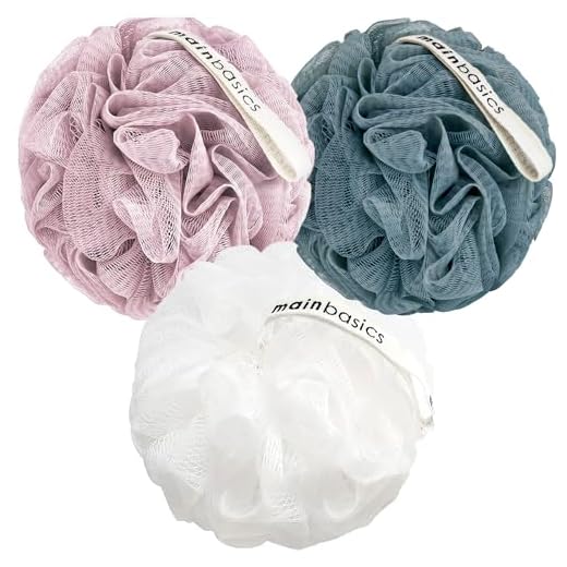 MainBasics Bath Shower Loofah Sponge Pouf Body Scrubber Exfoliator (Set of 3)