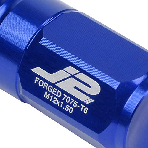 Image of J2 Engineering LN-T7-007-15-BL Blue 7075 Aluminum M12X1.5 20Pcs L: 50mm Close End Lug Nut w /Socket Adapter