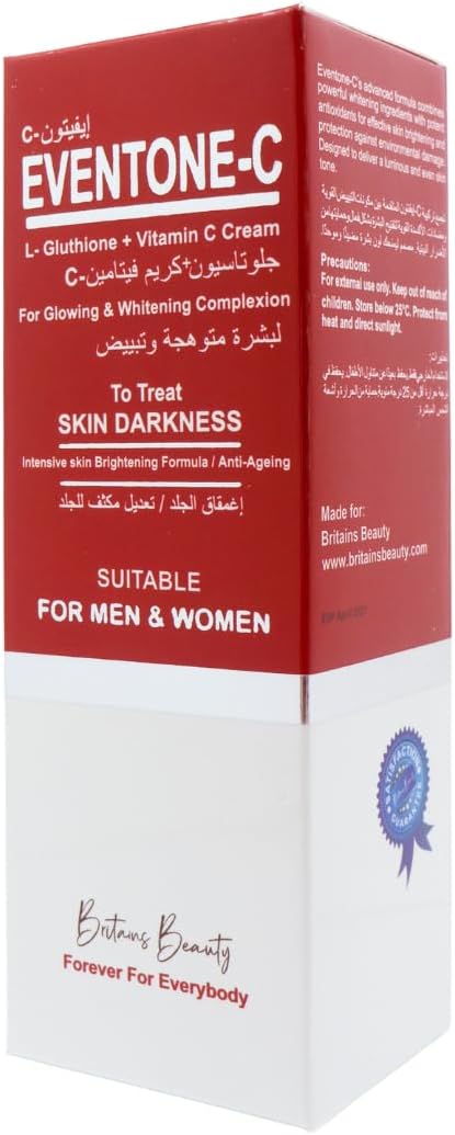 BRITAINS BEAUTYEventone-C L-Glutathione + Vitamin C Cream for Glowing & Whitening Complexion – Targets Skin Darkness, Anti-Ageing, Brightening Formula – Suitable for Men & Women, 30m