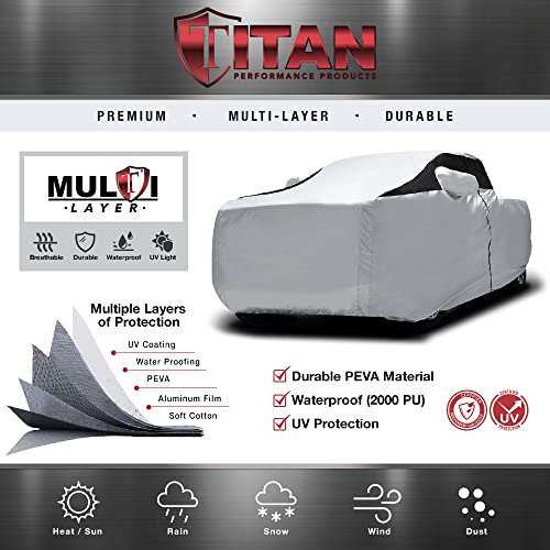 Image of Titan Premium Multi-Layer PEVA Car Cover for Large Pick-up Trucks 213-234 inch. Waterproof, UV Protection, Anti-Scratch Protective Lining, Driver-Side Zippered Opening. Fits F-150, Silverado and More.