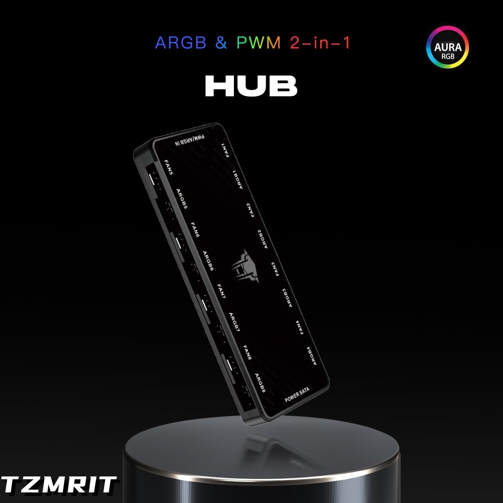 JL8 ARGB PWM Fan HUB, obsługuje 8 grup wentylatorów, 8-portowy 4-pinowy kontroler wentylatora PC, 5V-3Pin ARGB, magnetyczna tablica ssąca