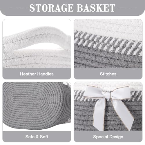 Image of Colingmill 1 Set Woven Basket for Gift Empty with Cellophane Wrap Set 14 x 10 x 5.5 Inch, Medium Decorative Gift Basket Empty to Fill, Cotton Rope Storage Box Decor (Gray White)