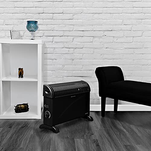 Schallen 2000W Electric Convector Radiator Heater - 3 Heat Settings, Adjustable Thermostat & Overheat Protection in All Black Schallen 2000W Electric Convector Radiator Heater - 3 Heat Settings, Adjustable Thermostat & Overheat Protection in All Black