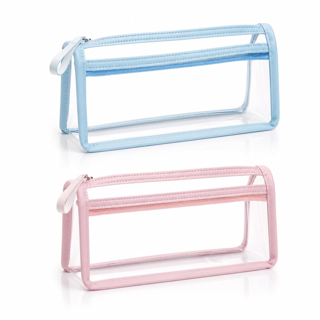 2 Pcs Clear Pencil Case Set, Transparent Pencil Case, Toiletry Makeup Pouch