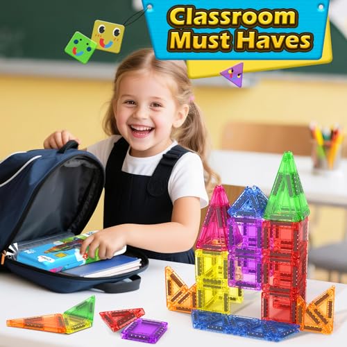 Magnetic Tiles for Kids Ages 4-8 Toddler Toys Magnetic Blocks Building Toy STEM Sensory Kids Toys Gift for Boys & Girls 3+ Year Old, Pocket-Sized Mini Tiles for Classroom Must Haves - Image 3