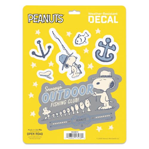 Image of Peanuts Snoopy's Outdoor Fishing Club Adhesive Vinyl Decal Pack