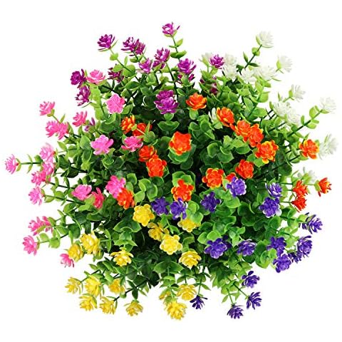 LUCKY SNAIL 6 Pcs Artificial Fake Flowers, Lifelike Plastic Flowers for Indoor Outside Hanging Planter UV Resistant Home Office Garden Wedding Sidewalk Trim Decor(Multi Colored) Cover