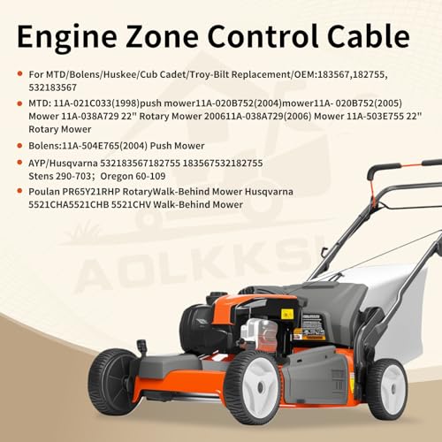 Image of 532183567 Control Cable for for Poulan Husqvarna 5521chv 5521rs Craftsman Lawn Mower 182755 532182755 60-109 Cable Parts 83567 Engine Zone Control Cable Z Bend on Each End