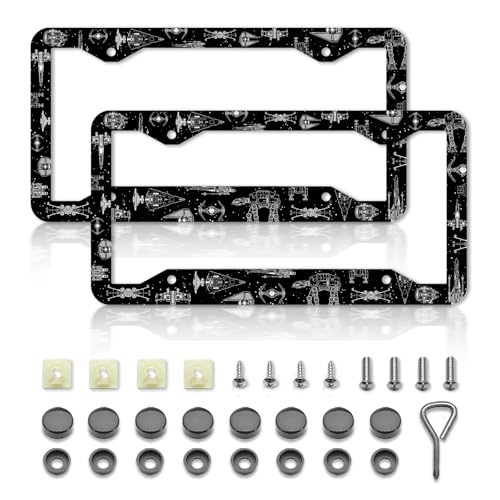 DGDRHZ Star License Plate FramesWars Car Accessories for Women & MenCute License Plate HolderAluminum License Plate Frame Fits Standard US Vehicles Size 12.2 x 6 Inch (Black-02-2pcs)