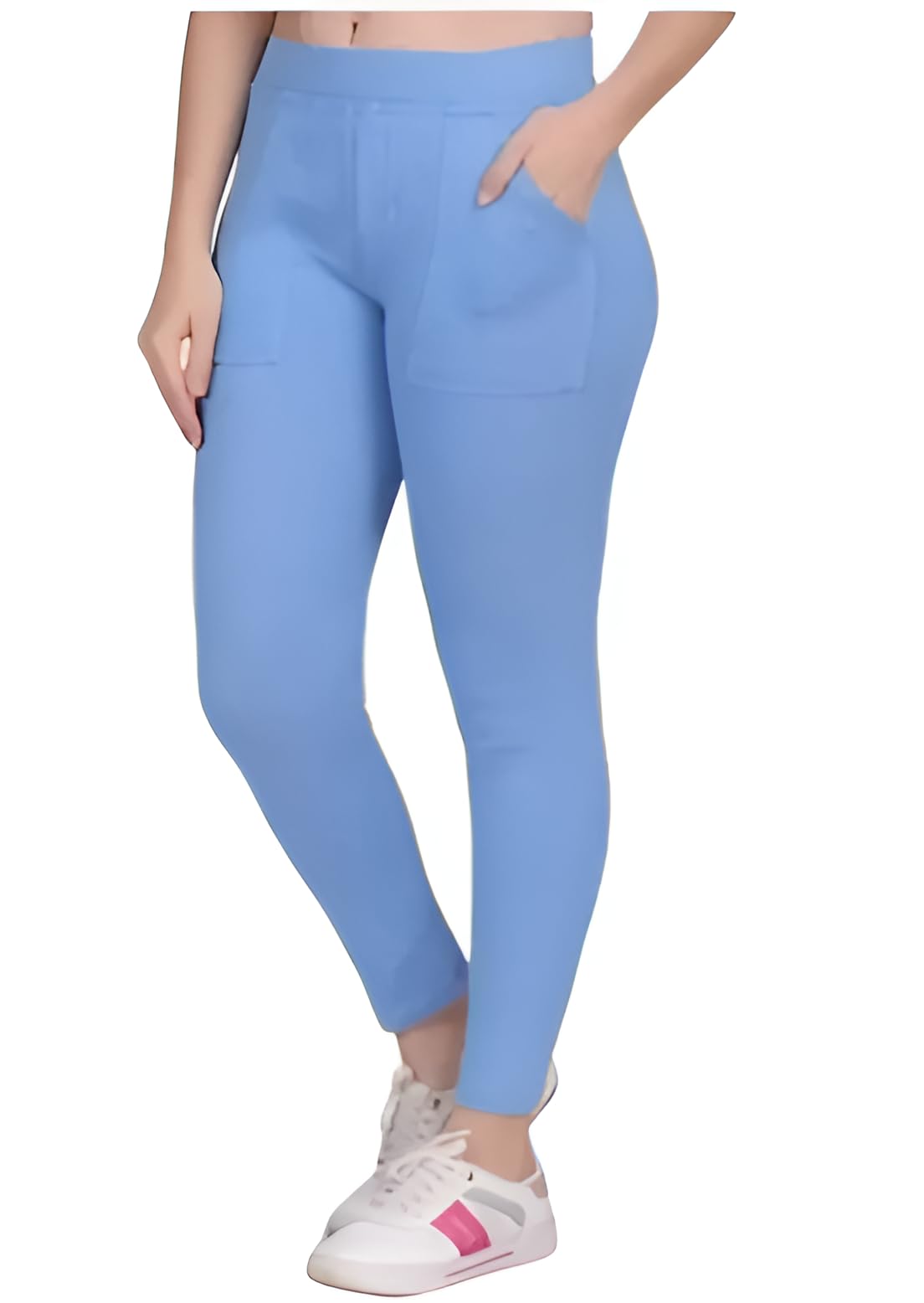 Women's Denim Blue Jeggings with Pockets, Ankle Length, Slim Fit, Casual Activewear-image-6