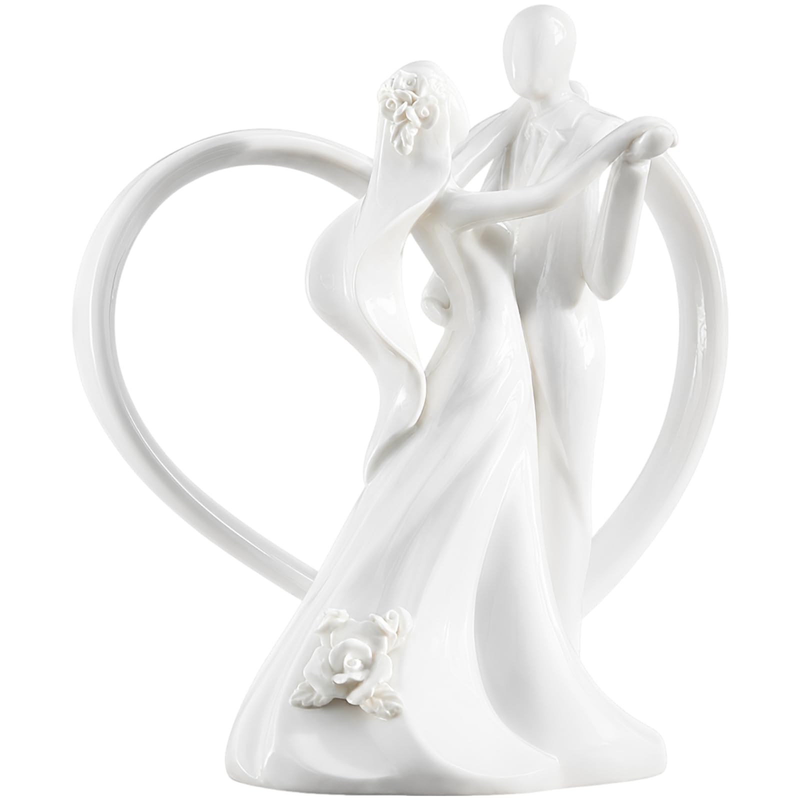 Keramik Cake Topper, cremeweiß, tanzendes Brautpaar mit Herzmotiv, 18,2 cm Höhe, Hochzeitsfigur und Sammelfigur für Empfang, Jubiläum, Zuhause und Büro, Deko für westliche Hochzeiten