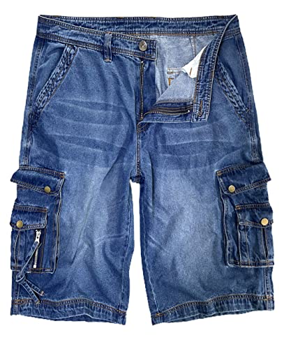 IDEALSANXUN Denim Cargo Shorts for Men Below Knee Jean Shorts Long Capri Shorts(Denim Blue, 36)