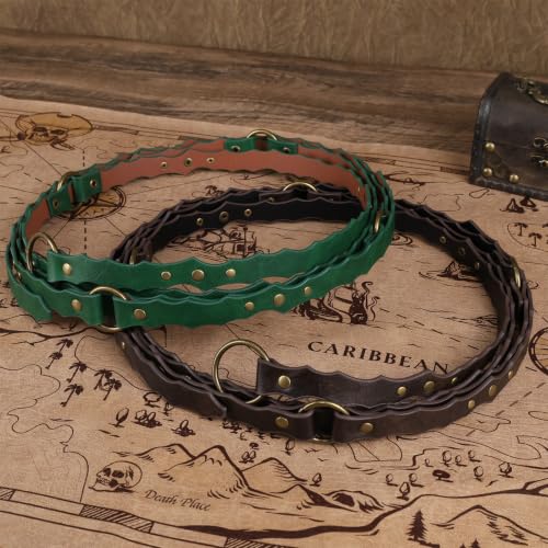 Image of HiiFeuer Medieval DIY Faux Leather Metal Chain Belt, Vintage Adjustable Thin Belt For Women, Retro Skinny Belt For Dresses