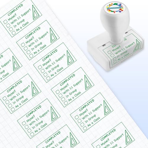 Image of Teacher Stamps, Checkbox Grading, Green, Rubber, 1 inch x 1 inch, Rectangular