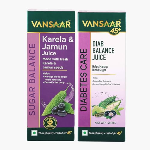 Image of VANSAAR Diab Balance Juice + Karela Jamun Juice (Combo) 1L Each L Complete Diabetes Care L Blood Sugar Control L Suitable For Diabetic & Prediabetic|No Added Sugar - 2.5 Kg