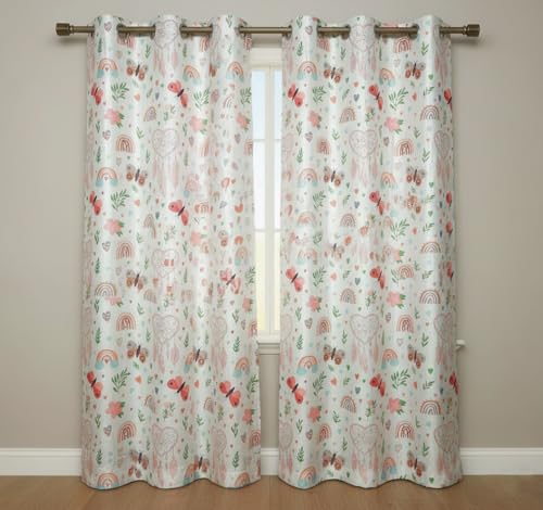 Image of Light Filtering Butterfly Rainbow Print Curtain for Kids Room Girls Room Boys Room Curtains 5 Feet Set of 2 pcs Door Panels 5 ft Curtain for Play School