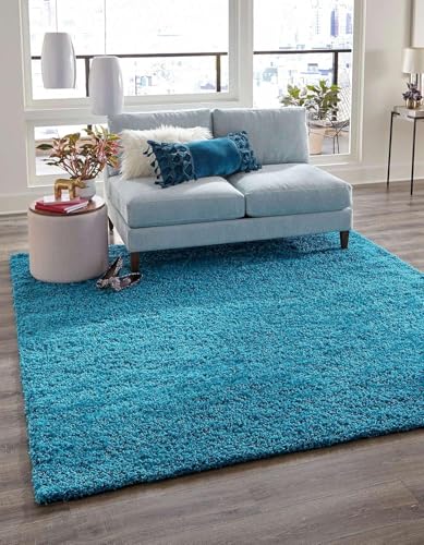 Image of Solid Fluffy Rugs and Carpet for Hall and Drawing Room 5x7 Feet Turquoise Color