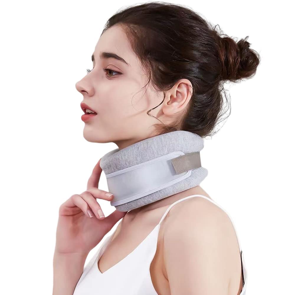 Neck Brace, Enhanced Version Neck Stretcher, Soft Foam Cervical Collar for Vertebrae Whiplash Wrap Aligns, Stabilizes, Neck Support for Neck Pain Relief, Spinal Decompression for Women and Men (Grey)