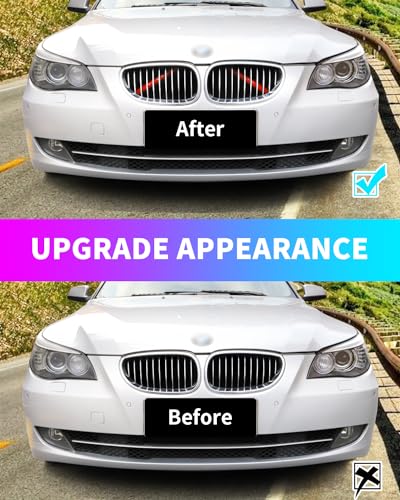 Image of F10 Grille Insert Stripes Replace Trim Compatible with BMW F10 F11 F18 F45 F46 F06 F12 F13 F01 F02 F48 F39 X1 2015-2022 /X2 2017-2023 V-Brace Wrap Covers Grill Stripes, Red Front Grill Insert