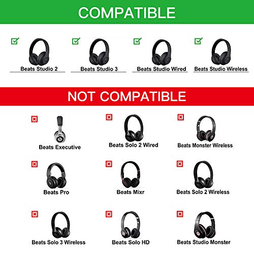 Almohadillas de reemplazo profesionales para auriculares Beats Studio 2 y Studio 3 (B0500, B0501), cuero proteico suave y espuma viscoelástica para aislamiento acústico (no compatibles con Beats Solo) miniatura 2