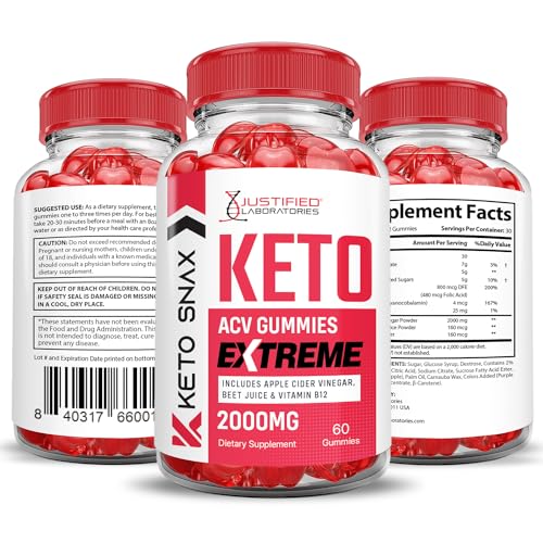 (5 Pack) Keto Snax Keto ACV Gummies Extreme 2000MG Keto Snax Keto Gummies Advanced Formula Apple Cider Vinegar with Pomegranate Beet Juice Powder B12 Vegan Non GMO 300 Gummys - Thumbnail 6
