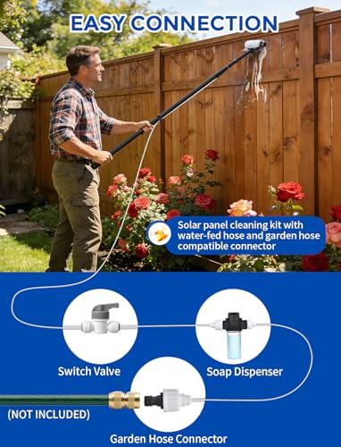 Image of Electric Solar Panel Cleaning Kit, 20FT Solar Panel Cleaning Brush and Pole with Soap Dispenser, Telescopic Water Fed Pole, Solar Panel Cleaner Solution for Windows, Roof, RV