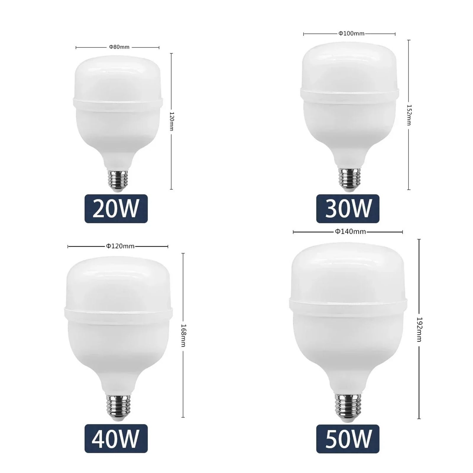 Genérico Bombilla LED Grande CA 120 V 220 V E27, lámpara LED de 20 W, 30 W, 40 W y 50 W, Foco de luz LED para iluminación de Interiores (Blanco frío 6000 K, 30 W, CA 100 W).