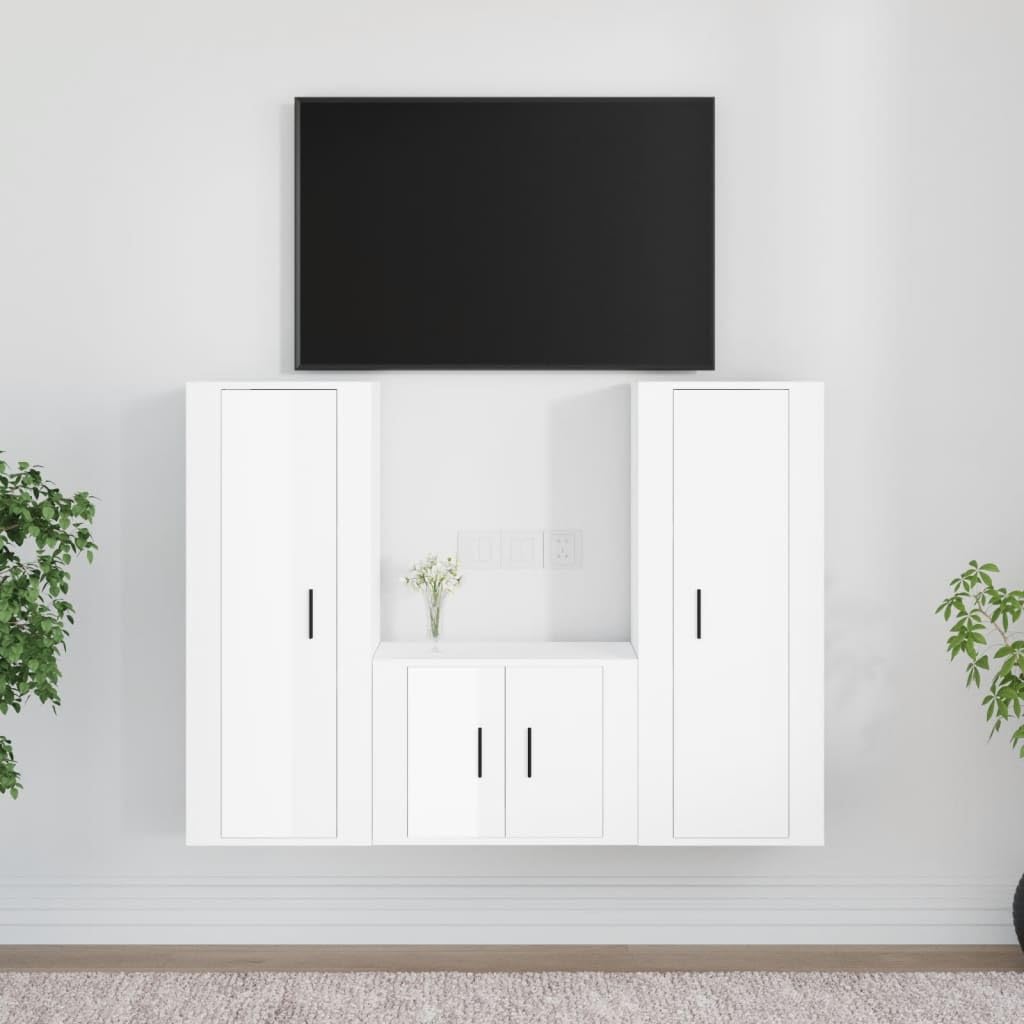 TV-Hängeschränke 3 STK. TV-Ständer Wandmontage TV-Board Fernsehschrank TV-Einheit TV-Möbel für Wohnzimmer oder Schlafzimmer Medienschrank Trendigen und Praktischen Design Hochglanz-Weiß