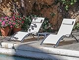 PURPLE LEAF 2-er Set Aluminium Sonnenliege Gartenliege mit Kopfkissen, Liegestuhl Wetterfest, Bäderliege, Stapelbar, Bis 150 kg, Beige
