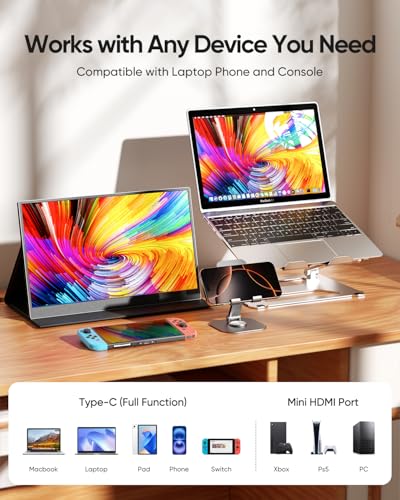 Image of CJkao Portable Monitor 15.6 inch FHD 1080P USB-C & HDMI Display Ultra-Slim IPS Screen w /Smart Cover, Dual Speakers, HDR, Eye-Care, External Monitor for Laptop, Mac, Phone, PS5, Xbox, Switch, Black