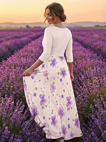 Image of PinkPatty Plus Size Maxi Dresses for Women Casual Flowy Long Dress 3 /4 Sleeve V Neck Wrap Dress with Belt