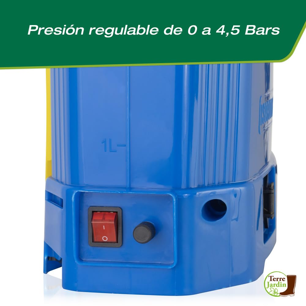 TERRE JARDIN Pulverizador Eléctrico Recargable 16L - Pulverizador de Jardín de Mochila a Batería 12V con Lanza Telescópica y 4 Boquillas - Pulverizador para Techos, Plantas y Desherbado