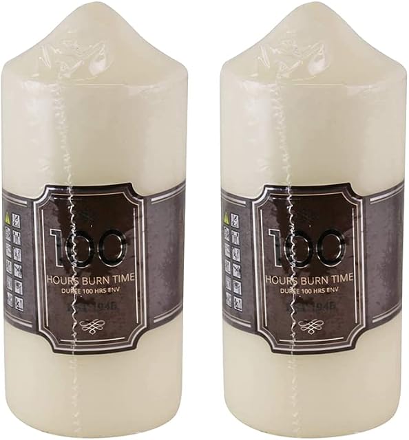 Church Pillar Candles - Unscented Overdipped White Candles with Long Burning Times of 100 Hours, 16 cm Tall (Pack of 2)