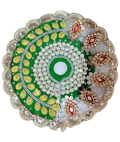 Image of Partish Laddu Gopal Dress with Mukut and Patka l Ladoo Gopal Dress l Bal Gopal l Kanha Ji Thakur Ji Heavy Dress Size 0 1 2 3 4 5 6 7 8 (Green+White, Size 2)
