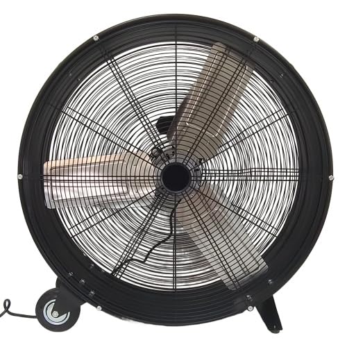 30 Inch High Velocity Drum Fan, Industrial Grade Metal with 2-Speed Control, 13520 CFM Airflow, Black, Electric