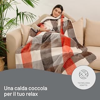 Imetec CaldoPlaid Tartan Festival, Plaid riscaldabile, Morbida coperta elettrica 160x120 cm, Basso consumo, Tecnologia adapto, Dispositivo di sicurezza, Rapido riscaldamento, 6 temperature, Lavabile