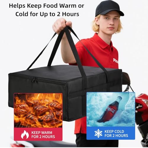 Silanit 19.6" x 19.6" x 5.9" Insulated Pizza Delivery Bag with Zipper Closure, Thermal Food Carrier for Hot & Cold Meals, Reusable Delivery Bag for Catering, Transport & Home Use, Black (1 Pack) by Silanit - Image 3
