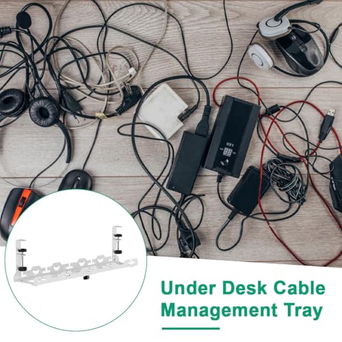 Image of Climberty White Cable Management Under Desk, Length Adjustable Cord Organizer Metal Large Capacity Wire Storage Standing Cable Holder
