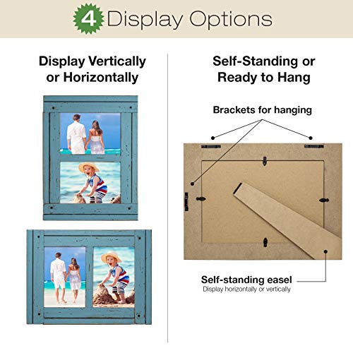 Excello Global Products Rustic Shabby Chic Turquoise Blue Weathered Distressed Vintage Style Wooden Picture Frame With Self-Stand Easel, Each Frame Holds Two 5"X7" Photos (Pack Of 2) #TOP2