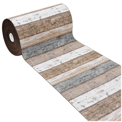 emmevi Tappeto Cucina Parquet Legno Listelli Shabby Chic Passatoia Antiscivolo Lavabile 52x240 Cm Tortora