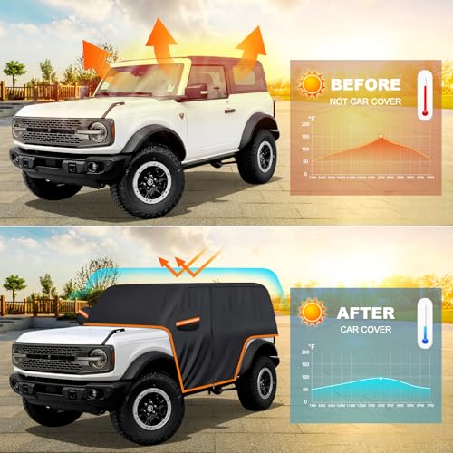 Image of Cab Car Cover for Ford Bronco 2 Door, 420D Half Car Cover Waterproof All Weather Sun Rain UV Dust Protection, Rain Cab Covers with Zipper Door for Ford Bronco 2021 2022 2023 2024 2025