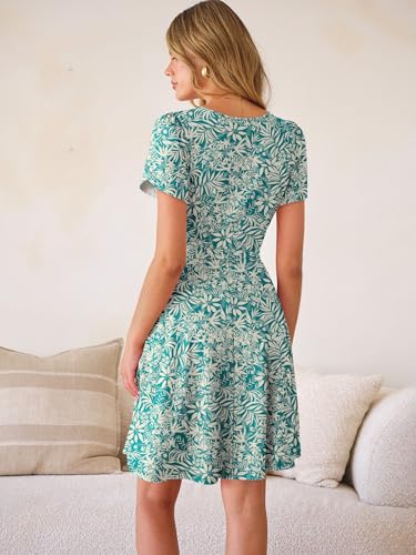 Image of ANRABESS Womens Summer Dresses Short Sleeve Wrap Deep V Neck A-Line Floral Dress Causal Flowy Boho Beach Vacation Sundress