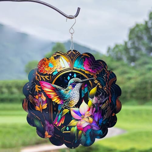 Dadamayar Wind Spinners 12 inch 3D Stainless Steel Laser Cut Metal Art Geometric Pattern Wind Sculpture Hanging for Garden Decorations Gifts Indoor...