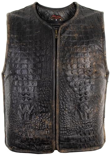 MDM Chaleco de piel de vacuno para hombre, diseño vintage, vintage marrón, 4XL