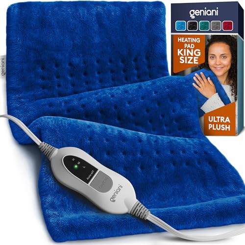 GENIANI Electric Throw - XL Heating Pad for Back Pain & Cramps Relief, Auto Shut Off, Machine Washable, Heat Pad, Holiday Gifts for All, Gifts for Women, Gifts for Men, Heat Patch (Space Blue)
