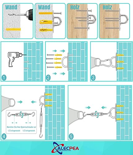 Sonnensegel Befestigung Kit M6 - Hochwertiges Edelstahl 304 - Tragfähigkeit von 80 kg - Sonnensegel Spanner Zubehör Montage Aufbau Set für Viereck und Dreieck Garten, Awnings Mounting Assembly Set 3