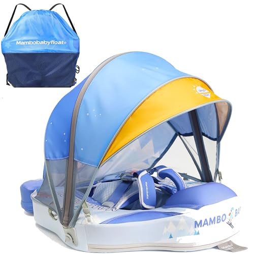 Image of Lemrok Mambobaby Baby Pool Float with Removable Sun Canopy - Non Inflatable Infant Swim Float with Anti-Flip Tail Design, Waterproof & Skin-Friendly Baby Float for Swimming (3-24 Months)