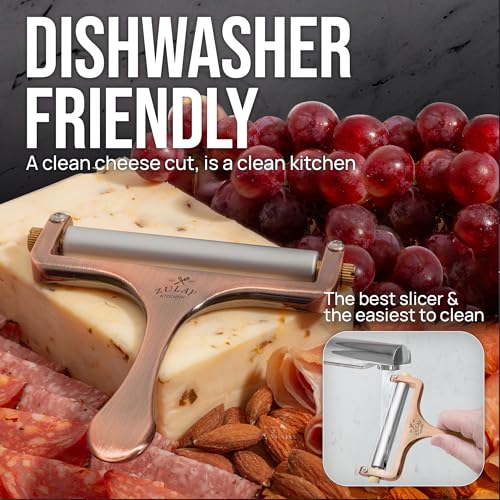 Image of Zulay Adjustable Cheese Slicer - Wire Slicer For Mozzarella, Cheddar, Gouda - Heavy Duty With 2 Extra Wires (Copper)